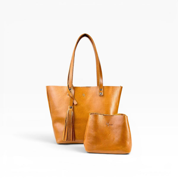 Bolsa Dama Tote 100% Piel Mod. Praga Pull up Miel + 💄Cosmetiquera 👝 Gratis!!
