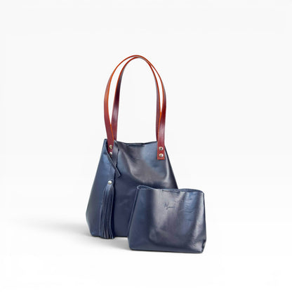 Bolso Tote Cuero Praga Plus+ Pull negro Doble Vista + 💄Cosmetiquera 👝 Gratis!!