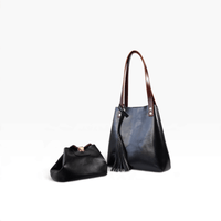 Bolsa Dama Tote 100% Piel Mod. Praga+plus  Con Cosmetiquera cosmopolitan  (pull Negro)