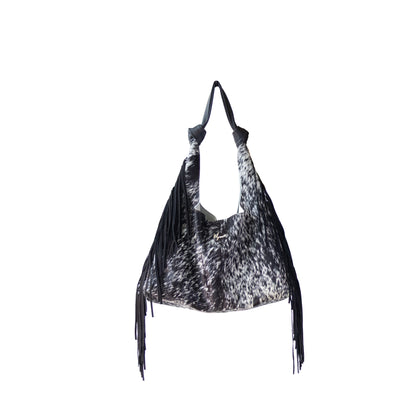 Bolso Hobo Mod Inglaterra *Pelo Jaspeado / Tiras Negro*