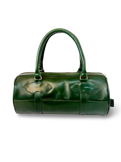 Bolso Dama Cilíndrico 100% Piel Mod duffle Praga  *Pull up Verde*