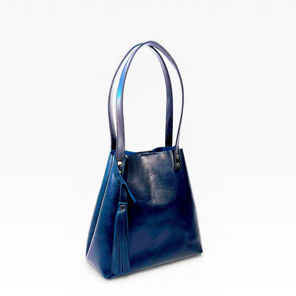 Bolso Tote Cuero Praga Plus+ Pull Azul Doble Vista + 💄Cosmetiquera 👝 Gratis!!