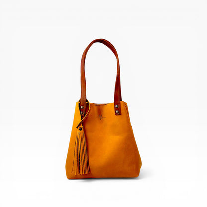 Bolso Tote Cuero Praga Plus+ Crazy miel  Doble Vista  + 💄Cosmetiquera 👝 Gratis!!