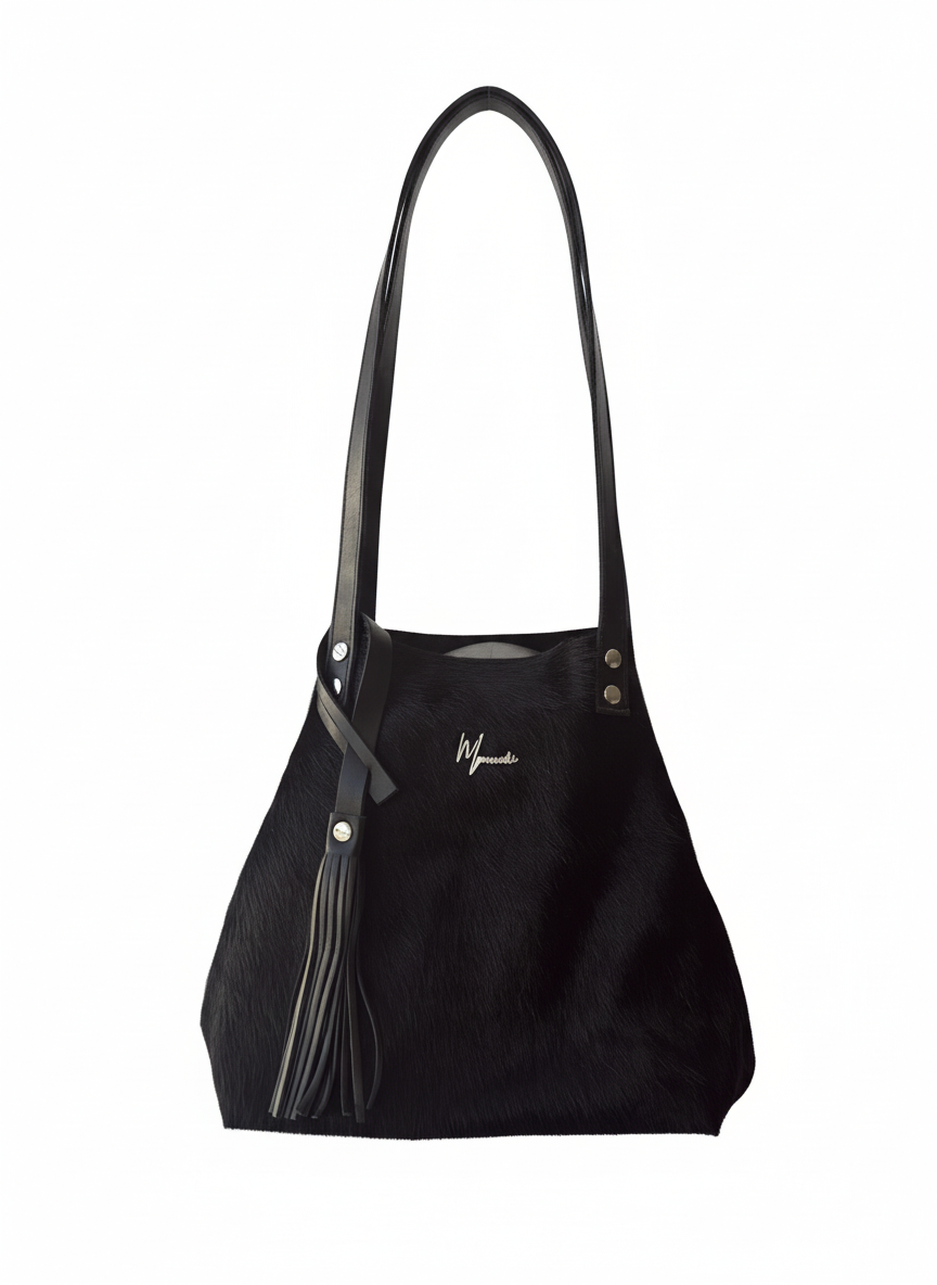 Tote Cuero Praga Plus Pelo Res Negro!!