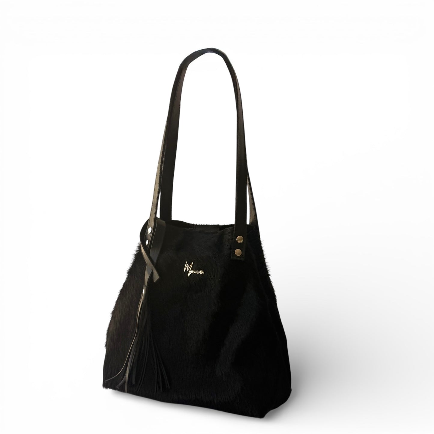Tote Cuero Praga Plus Pelo Res Negro!!