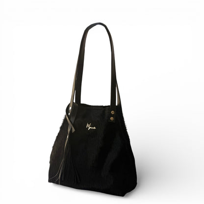 Tote Cuero Praga Plus Pelo Res Negro!!