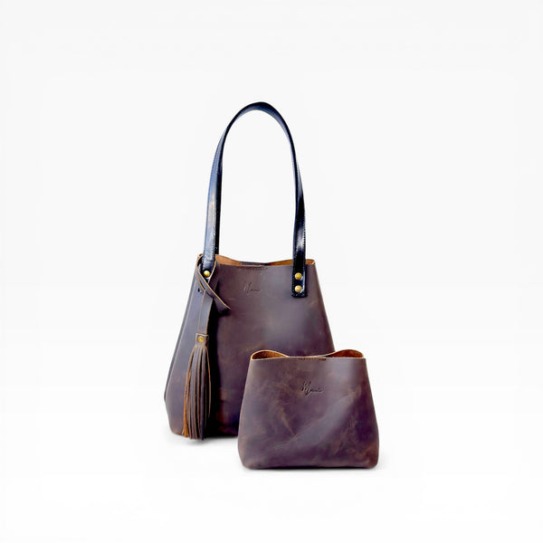 Tote Cuero Praga Plus+ Crazy Café Doble Vista + 💄Cosmetiquera 👝 Gratis!!