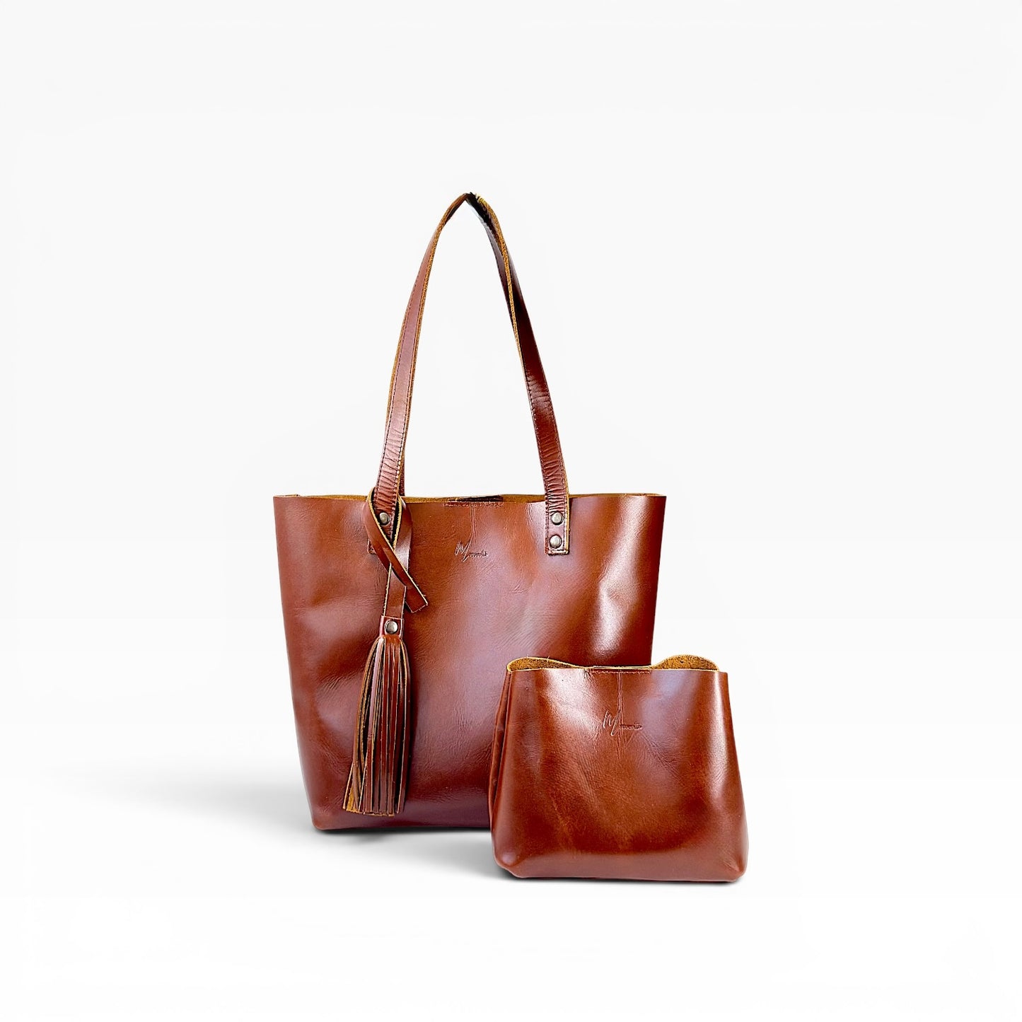 Bolsa Dama Tote 100% Piel Mod. Praga *Pull up Roble* + cosmetiquera Gratis