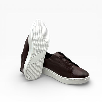 Tenis sneakers piel genuina slip on mod 51003 Café