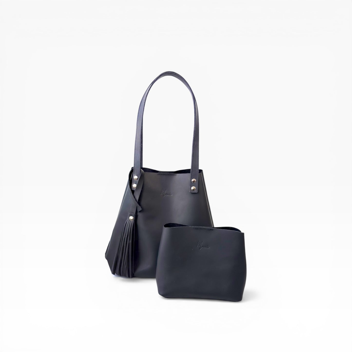 Bolso Tote Cuero Praga Plus+  Crazy negro Doble Vista + 💄Cosmetiquera 👝 Gratis!!