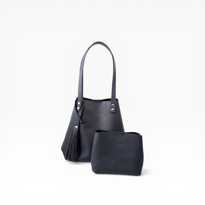 Bolso Tote Cuero Praga Plus+  Crazy negro Doble Vista + 💄Cosmetiquera 👝 Gratis!!