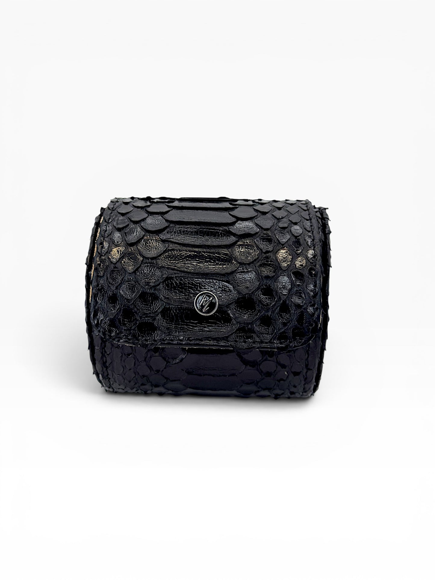 Estuche porta reloj de cuero genuino Mosvarti premium Pyton Negro Genuino