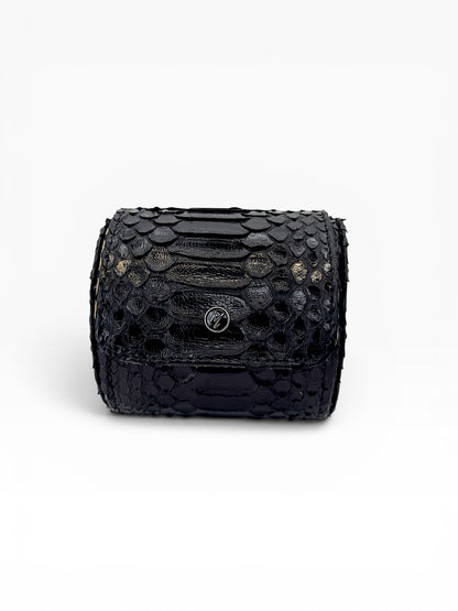 Estuche porta reloj de cuero genuino Mosvarti premium Pyton Negro Genuino
