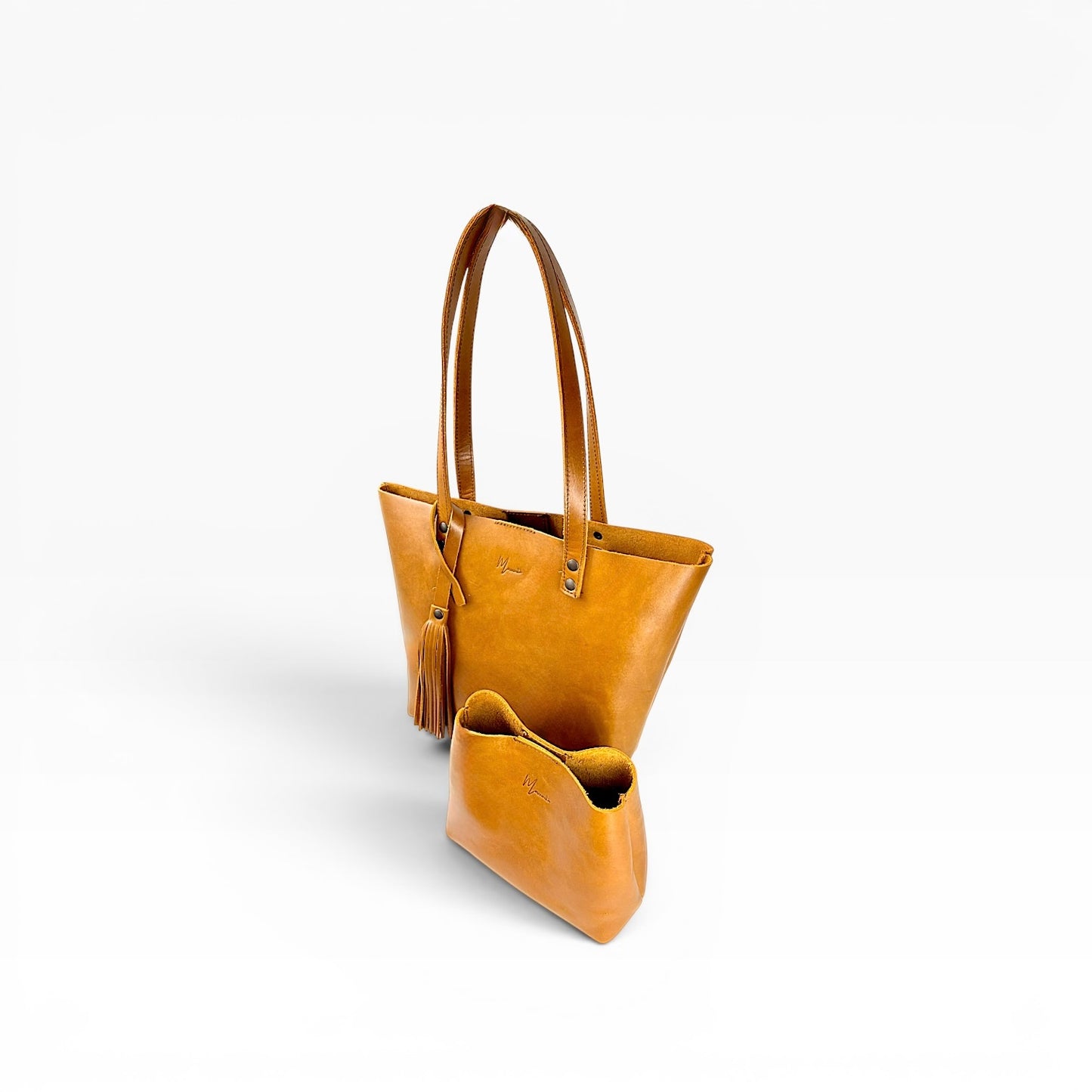 Bolsa Dama Tote 100% Piel Mod. Praga Pull up Miel + 💄Cosmetiquera 👝 Gratis!!