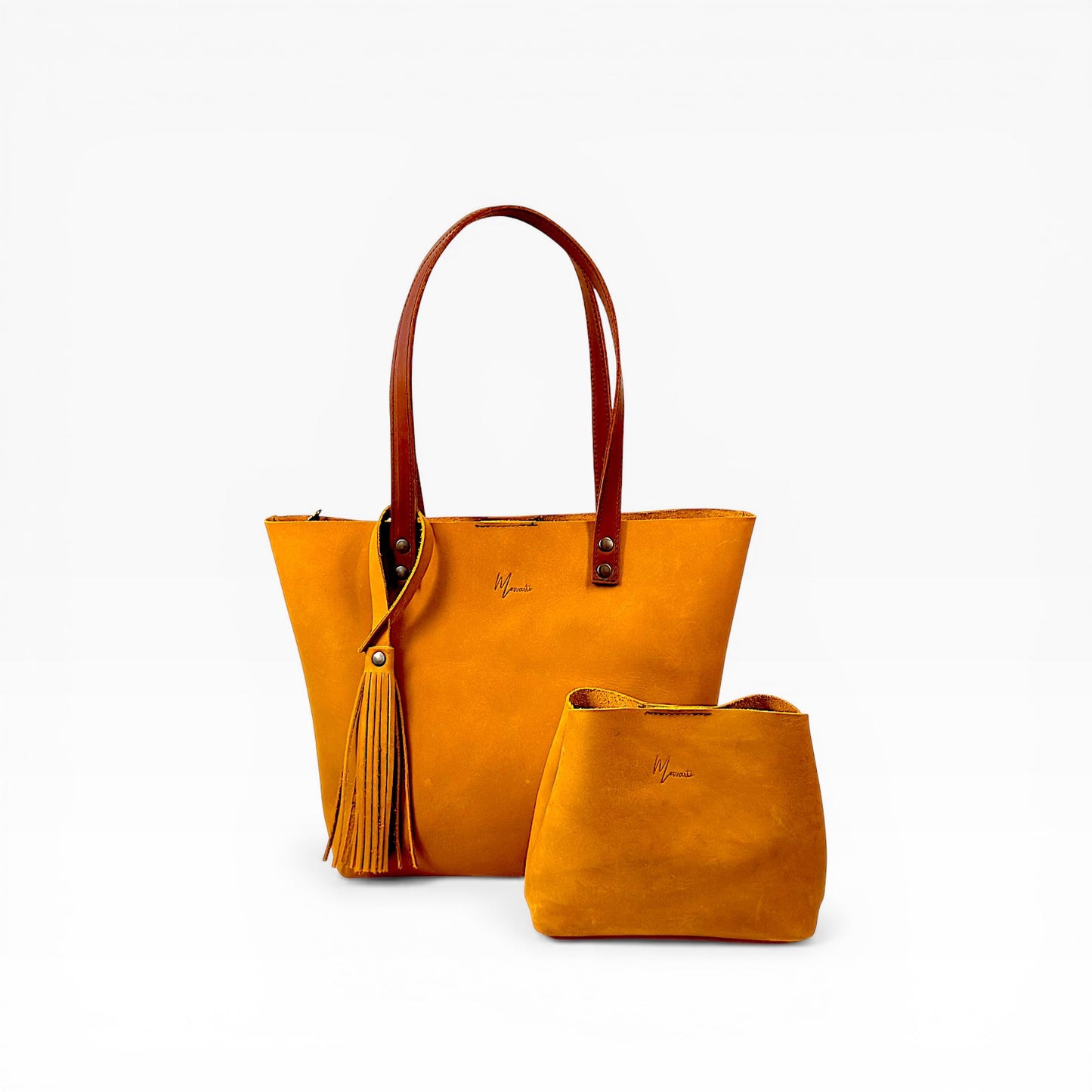 Bolso Tote Cuero Praga Plus+ Crazy miel  Doble Vista  + 💄Cosmetiquera 👝 Gratis!!