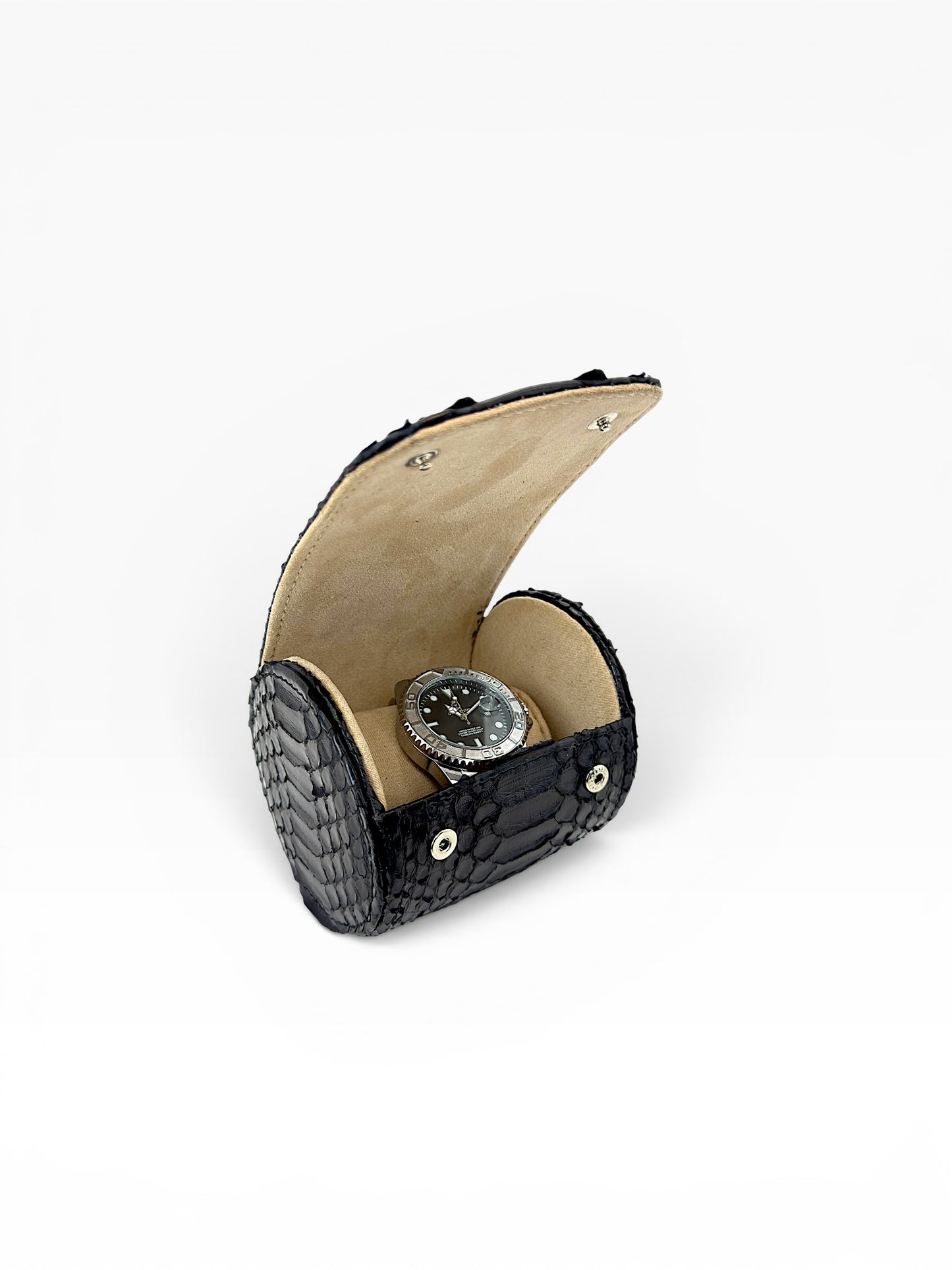 Estuche porta reloj de cuero genuino Mosvarti premium Pyton Negro Genuino