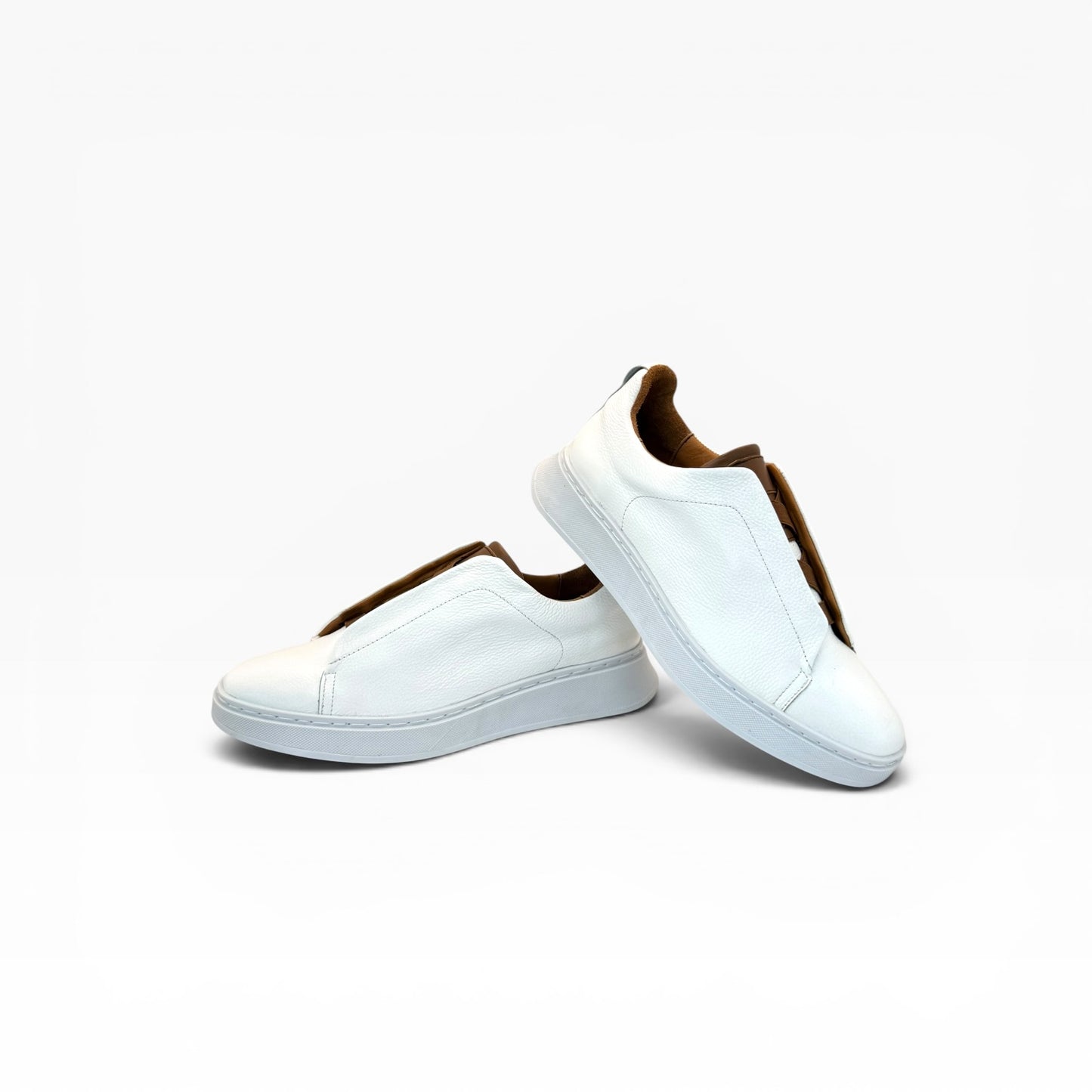 Tenis Sneakers piel genuina slip on mod 51004 Blanco-Bitono