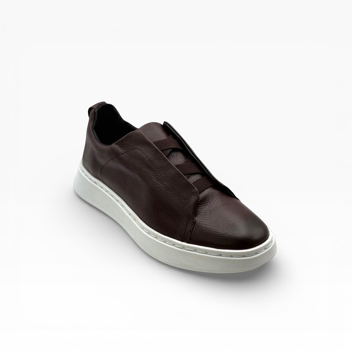 Tenis sneakers piel genuina slip on mod 51003 Café