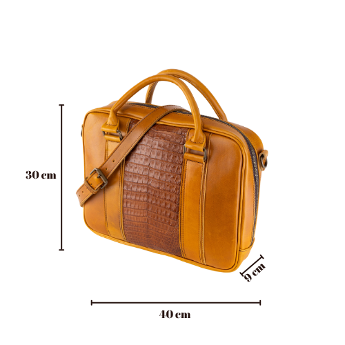 Portafolio 100% Cuero Mod. Holmes ( Frente cocodrilo Genuino Miel)
