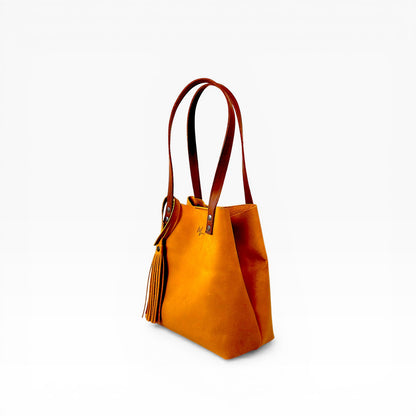 Bolso Tote Cuero Praga Plus+ Crazy miel  Doble Vista  + 💄Cosmetiquera 👝 Gratis!!