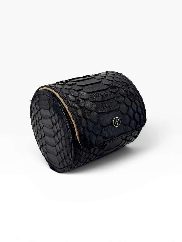 Estuche porta reloj de cuero genuino Mosvarti premium Pyton Negro Genuino