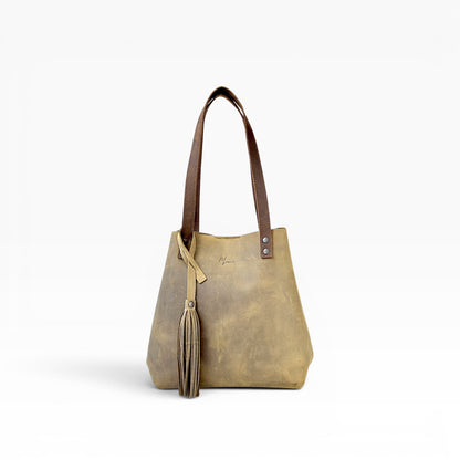 Bolso Tote Cuero Praga Plus+ Crazy Tang  Doble Vista + 💄Cosmetiquera 👝 Gratis!!