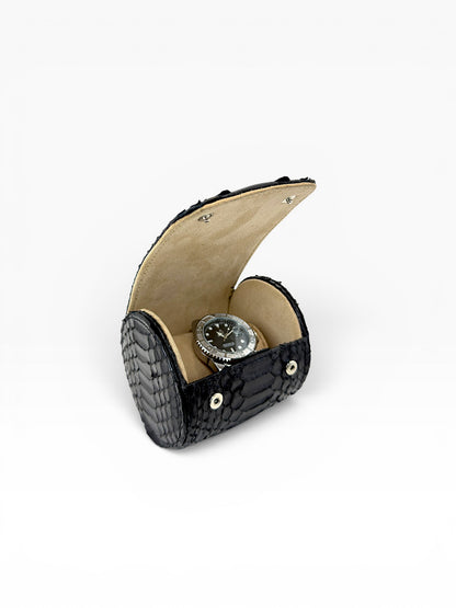 Estuche porta reloj de cuero genuino Mosvarti premium Pyton Negro Genuino