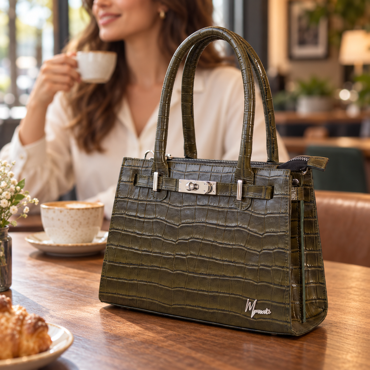 BOLSO DE DAMA MOD Polonia Full Croco Verde grabado
