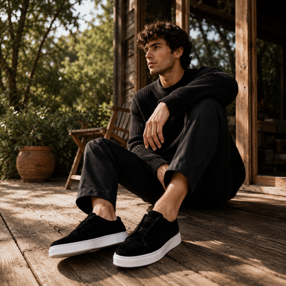 Tenis sneakers piel genuina mod 51003 Gamuza Negro