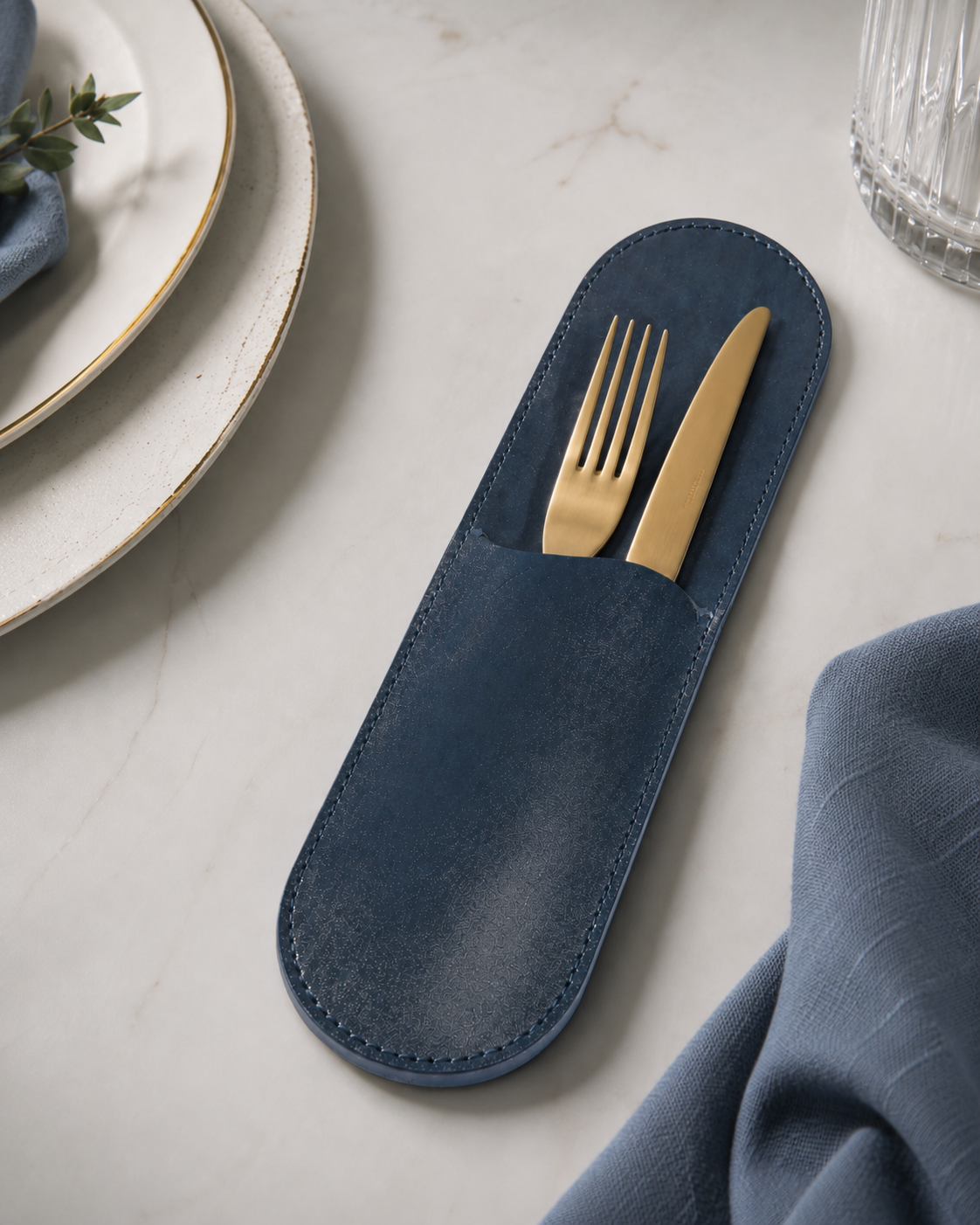 Estuche premium porta cubiertos, funda guarda cubiertos de Lujo mod 201 Pull Azul