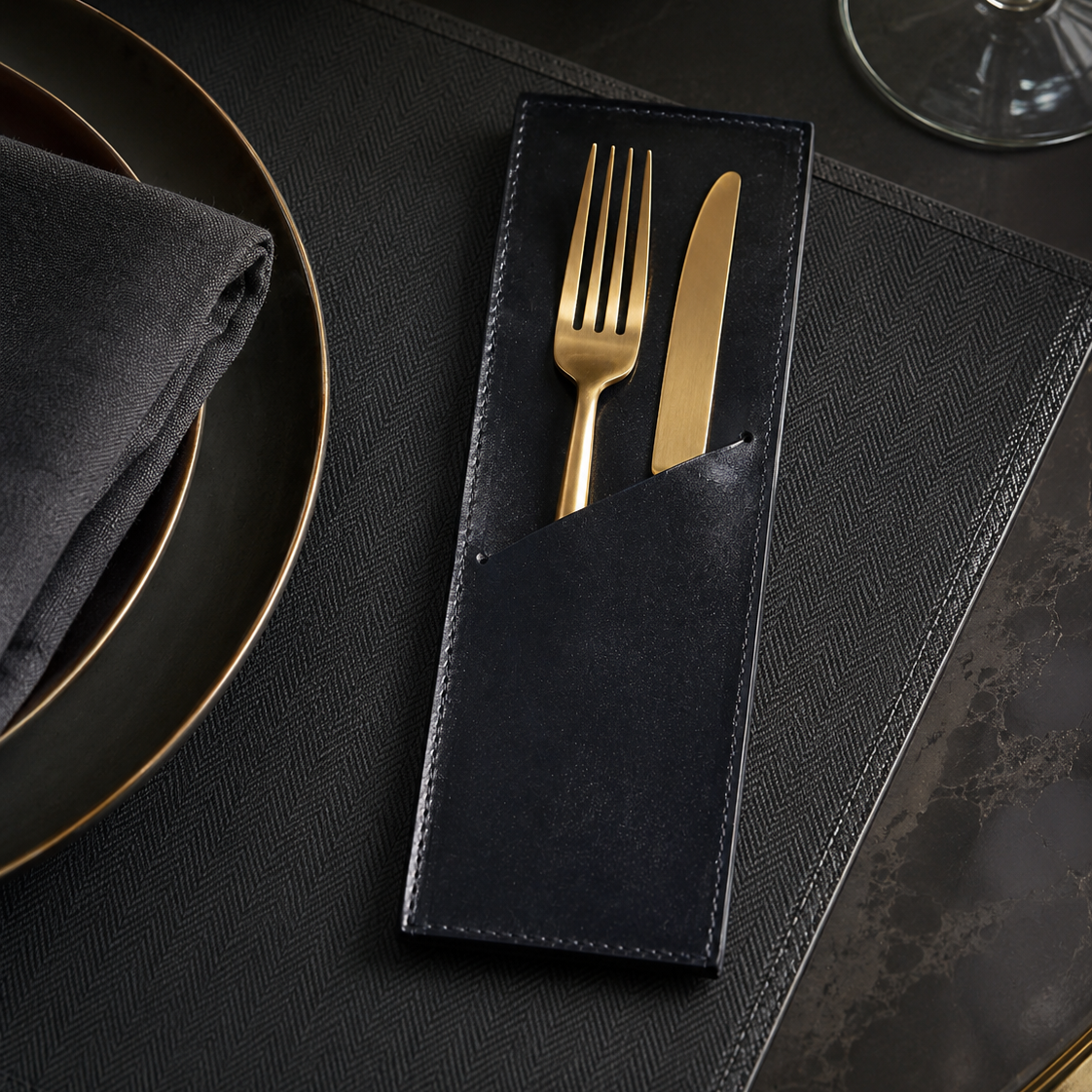 Estuche premium porta cubiertos, funda guarda cubiertos de Lujo mod 101 Pull negro