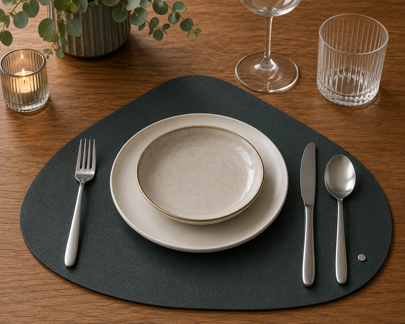 Set Individual bajo plato mantel  y Portavasos de Piel Premium | Mosvarti Flother Verde (Copia)