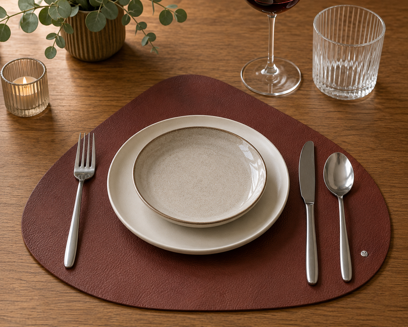 Set Individual bajo plato mantel  y Portavasos de Piel Premium | Mosvarti Flother Café
