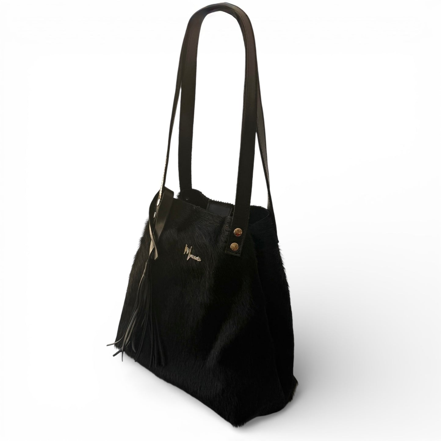 Tote Cuero Praga Plus Pelo Res Negro!!
