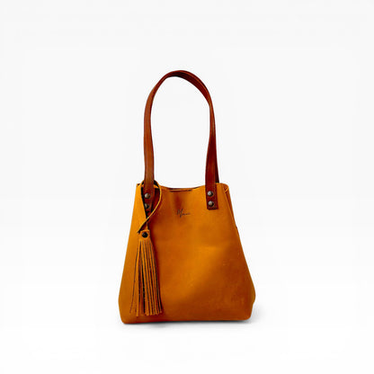 Bolso Tote Cuero Praga Plus+ Crazy miel  Doble Vista  + 💄Cosmetiquera 👝 Gratis!!