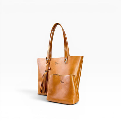 Bolsa Dama Tote 100% Piel Mod. Praga Pull up Miel + 💄Cosmetiquera 👝 Gratis!!