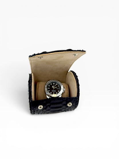 Estuche porta reloj de cuero genuino Mosvarti premium Pyton Negro Genuino