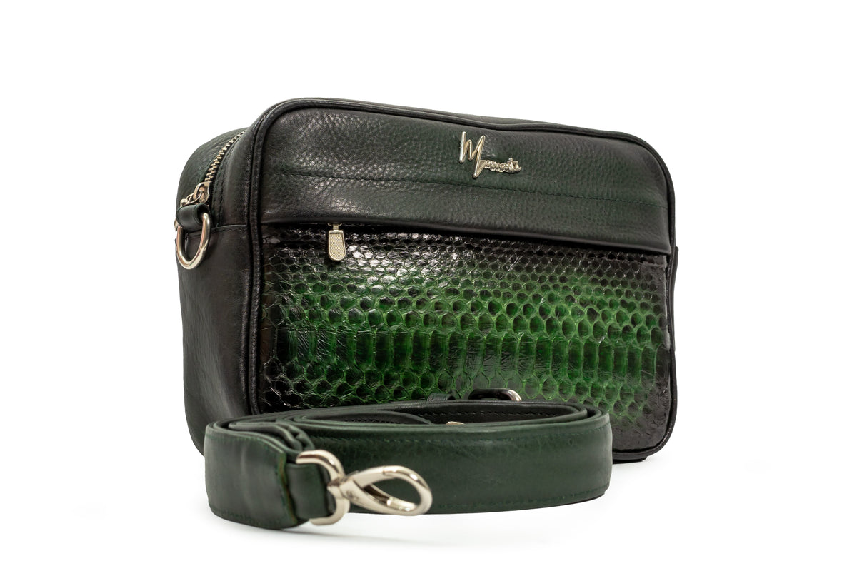 Bandolera Pitón Verde cuerpo floter negro Mod Matew. - mosvartimxBandolera Pitón Verde cuerpo floter negro Mod Matew.