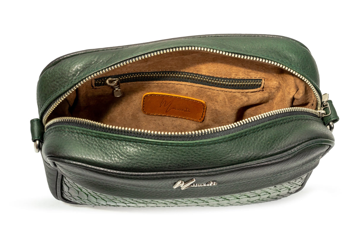 Bandolera Pitón Verde cuerpo floter negro Mod Matew. - mosvartimxBandolera Pitón Verde cuerpo floter negro Mod Matew.