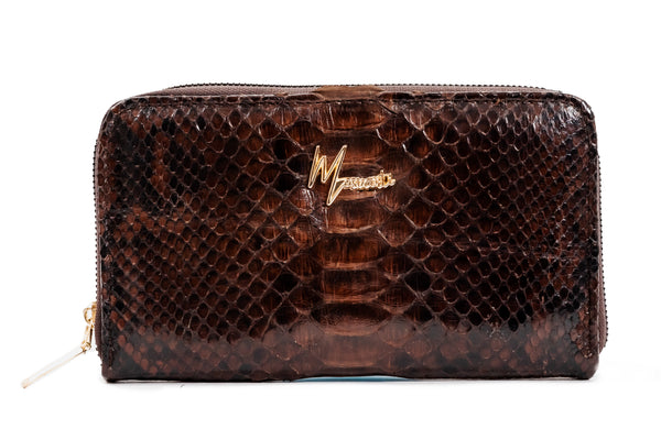 Cartera para Dama en Piel Genuina de Pitón café Lustrado