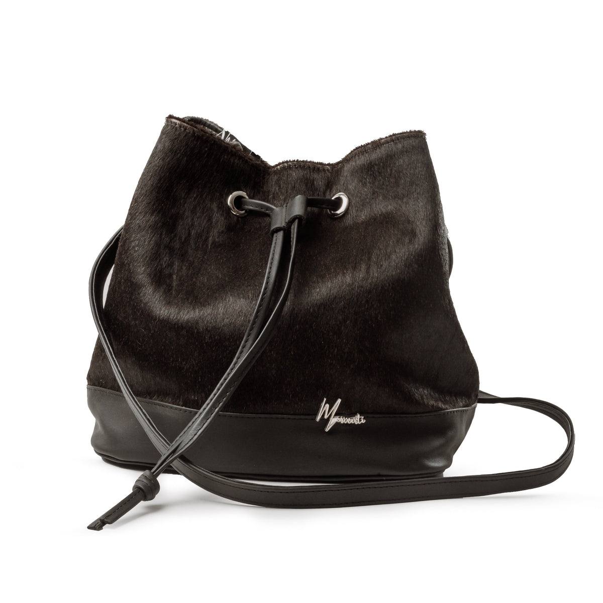 Bolso Dama Irlanda Pelo Res Negro y Cuero Bovino Premium