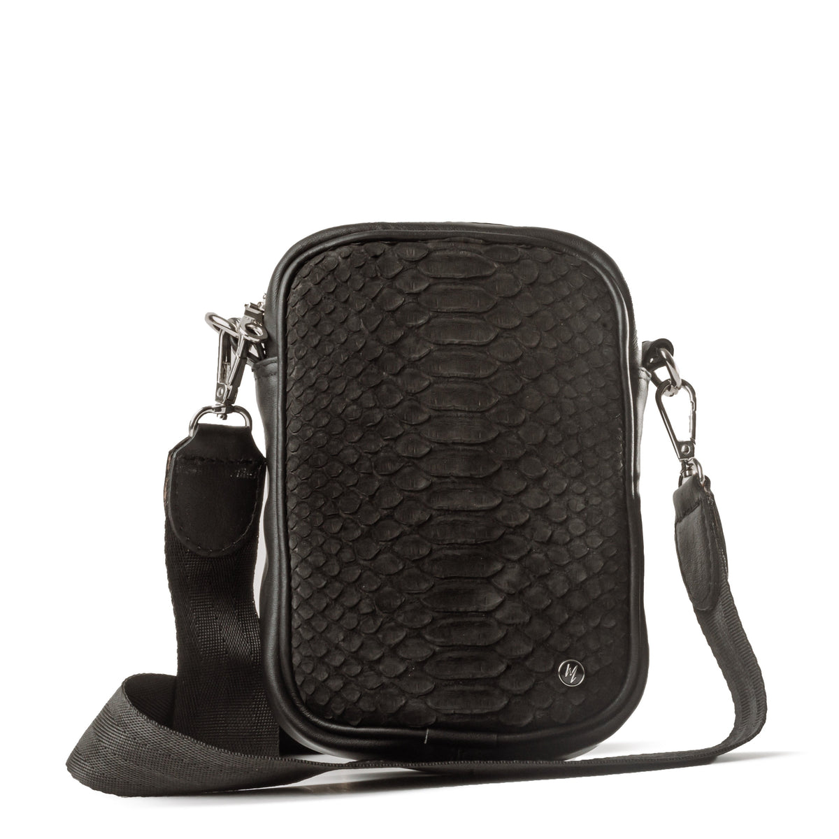 Bandolera Mini Celular Piel Piton Negro Mate