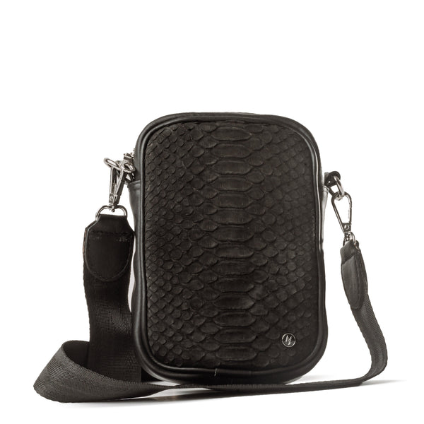 Bandolera Mini Celular Piel Piton Negro Mate