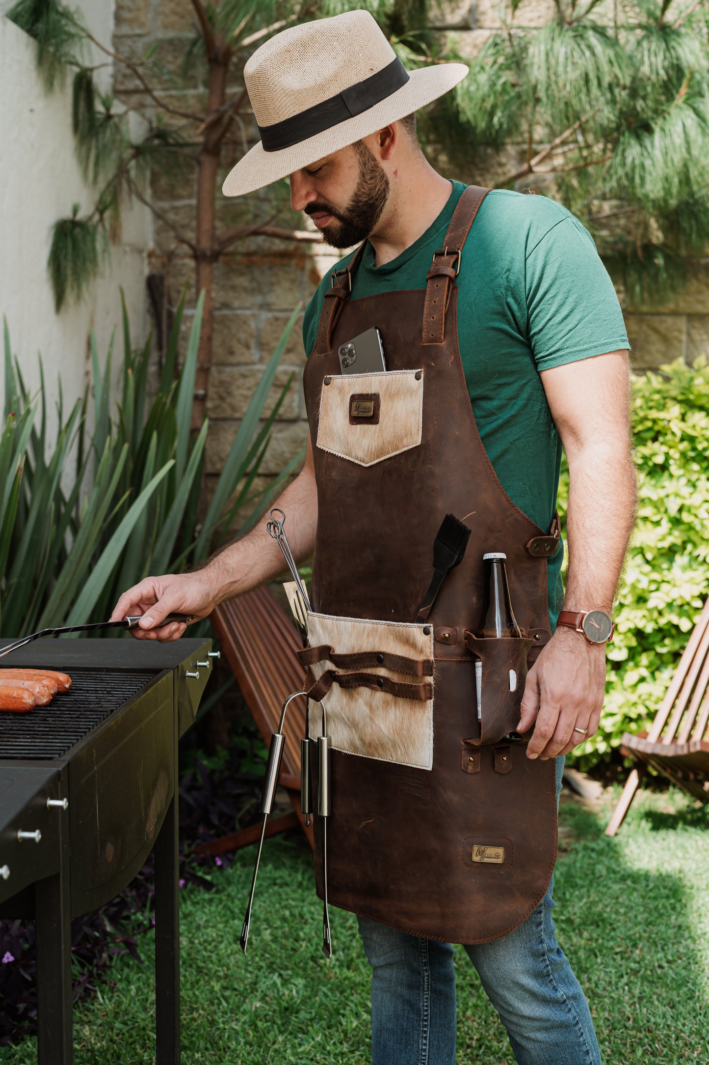 Mandil  T-Bone 100% Piel + Kit Parrillero +Set Porta vasos Gratis!!