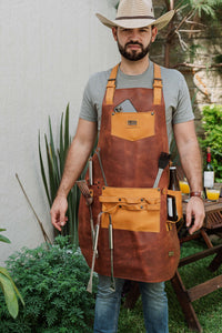 Mandil  T-Bone 100% Piel + Kit Parrillero +Set Porta vasos Gratis!!