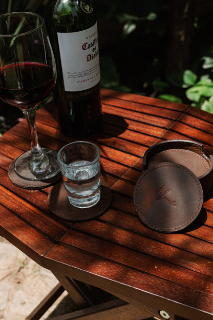 Juego De 8 Porta Vasos 100% Cuero Artesanales (Crazy cafe)