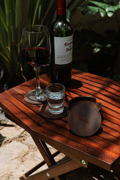 Juego De 8 Porta Vasos 100% Cuero Artesanales (Crazy cafe)