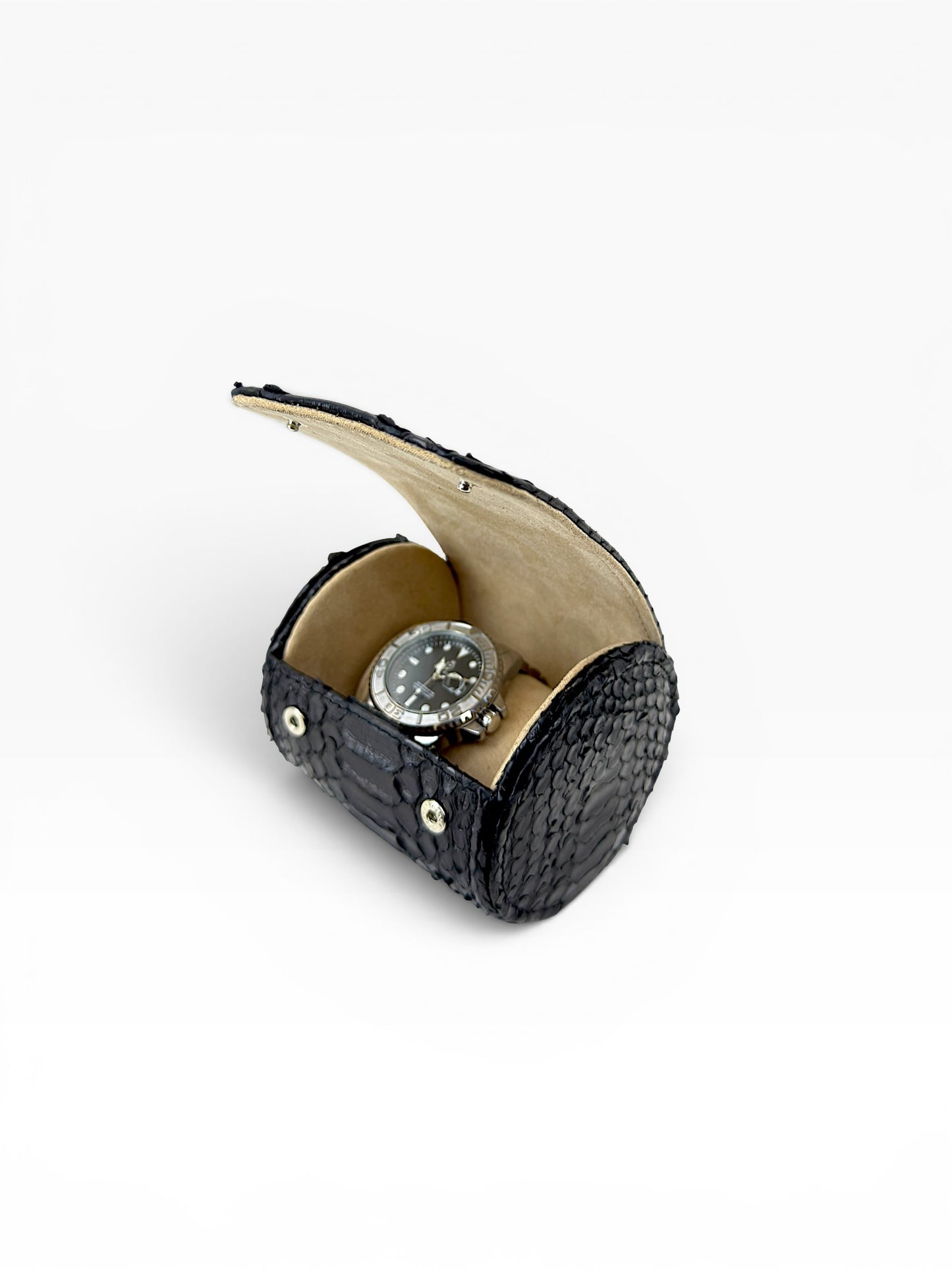 Estuche porta reloj de cuero genuino Mosvarti premium Pyton Negro Genuino