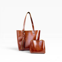 Bolsa Dama Tote 100% Piel Mod. Praga *Pull up Roble* + cosmetiquera Gratis