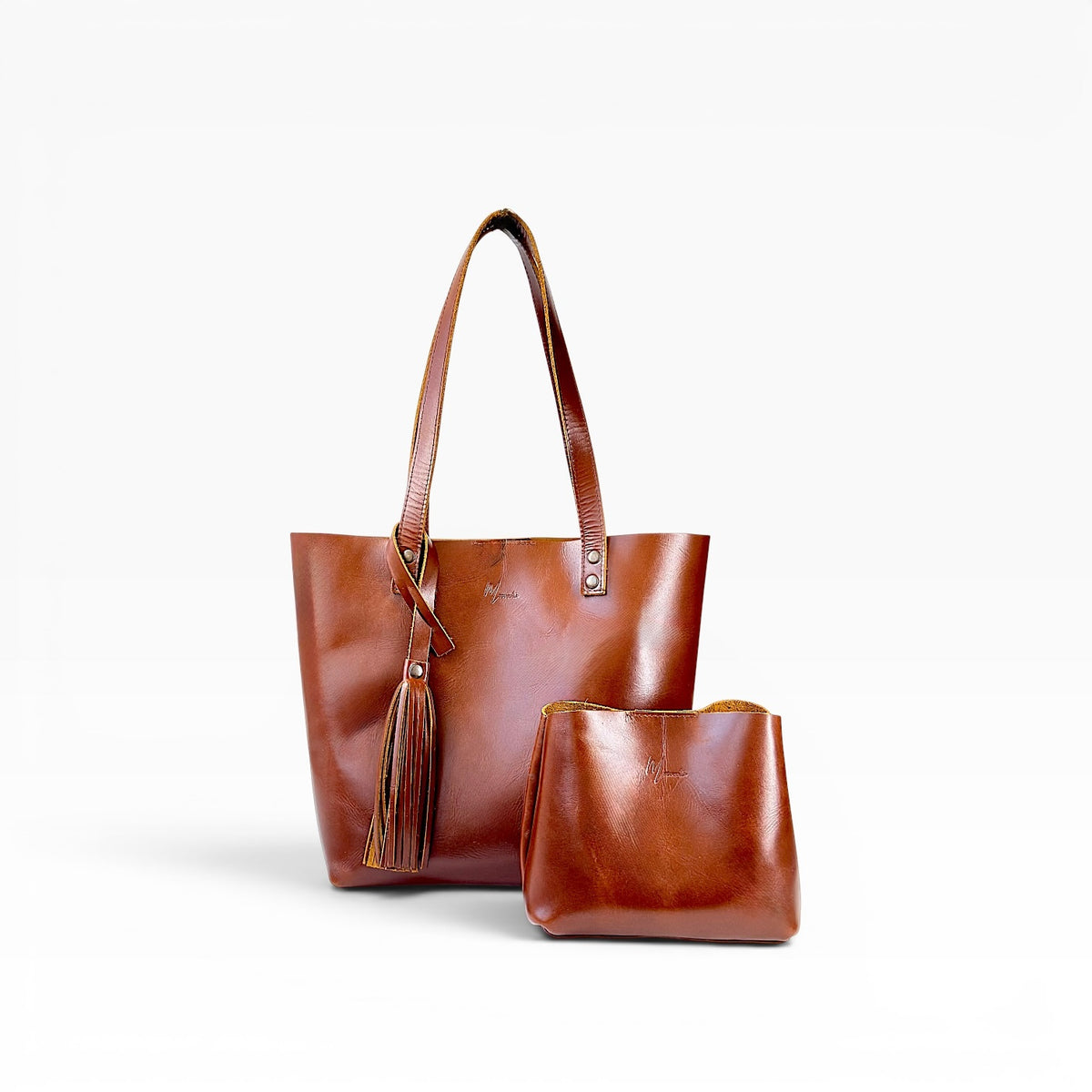 Bolsa Dama Tote 100% Piel Mod. Praga *Pull up Roble* + cosmetiquera Gratis